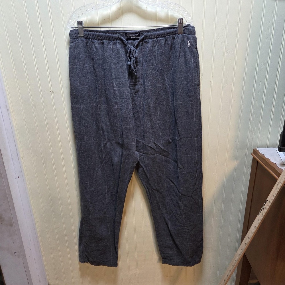 Polo Ralph Lauren Long Johns Mens Large Gray Plaid Cotton Lounge Sleep Pants